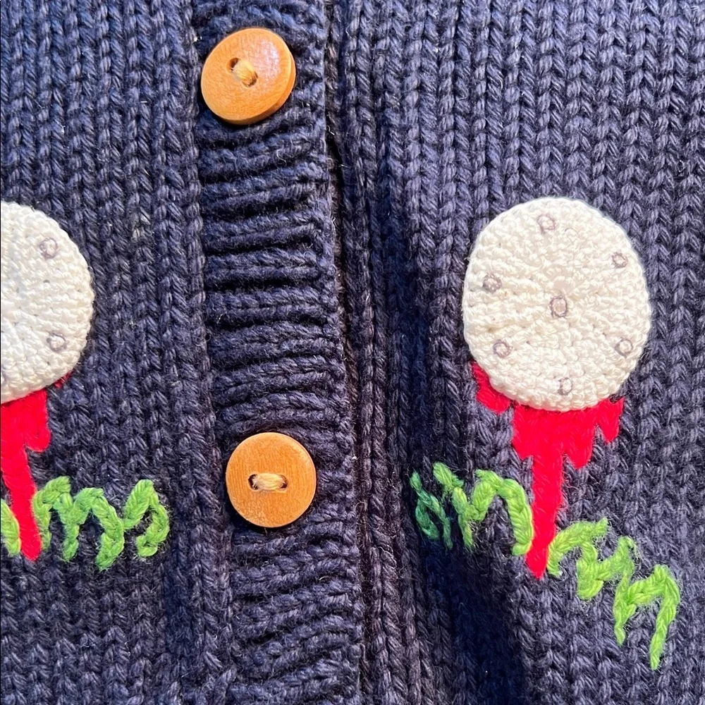 Vintage Bella Bliss Navy Knit Cardigan with Red, White and Green Golf Embroidery